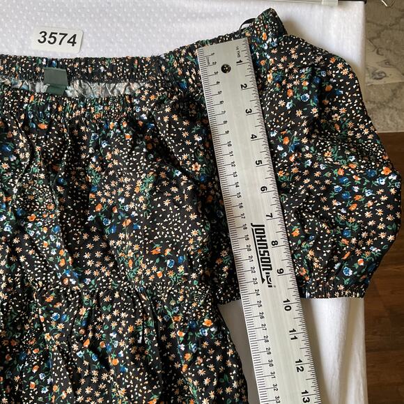 Wild Fable Women Mini Dress size M Off Shoulder Fluffy Soft Sleeve Floral Black - Picture 2 of 9